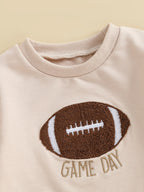 Baby Toddler Boys 2Pcs Game Day Fall Set Long Sleeve Football Embroidery Pullover Top and Pumpkin Print Pants Outfit
