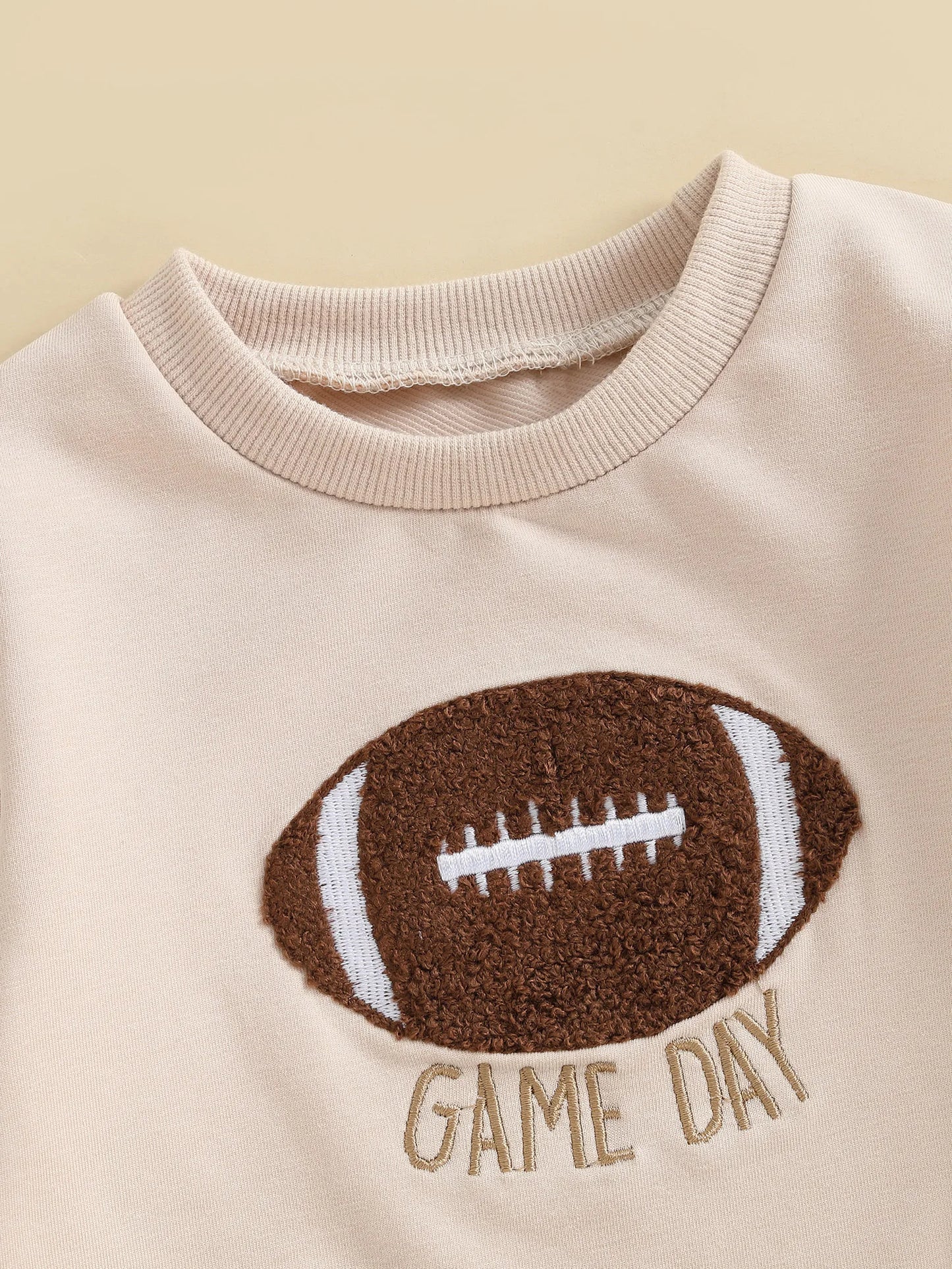 Baby Toddler Boys 2Pcs Game Day Fall Set Long Sleeve Football Embroidery Pullover Top and Pumpkin Print Pants Outfit