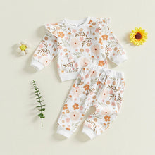 Load image into Gallery viewer, Baby Toddler Girls 2Pcs Fall Set Long Sleeve O Neck Floral Flowers Print Top Drawstring Pants Outfit
