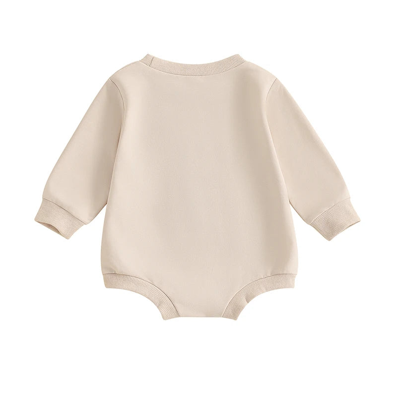 Baby Boys Girls Little Turkey Thanksgiving Romper Letter Print Turkey Embroidery Long Sleeves Round Neck Bubble Jumpsuit