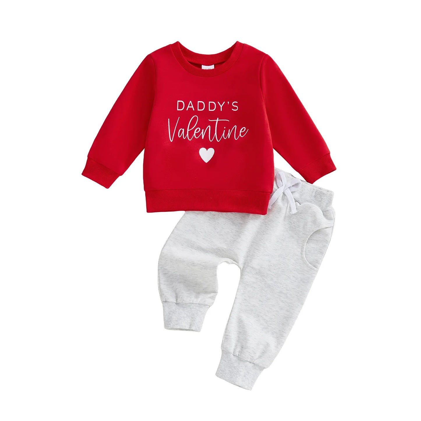 Baby Toddler Girls Boys 2Pcs Valentines Day Outfit Daddy's / Mama's Valentine Heart Letter Long Sleeve Top and Solid Joggers 2 Piece Jogger Set