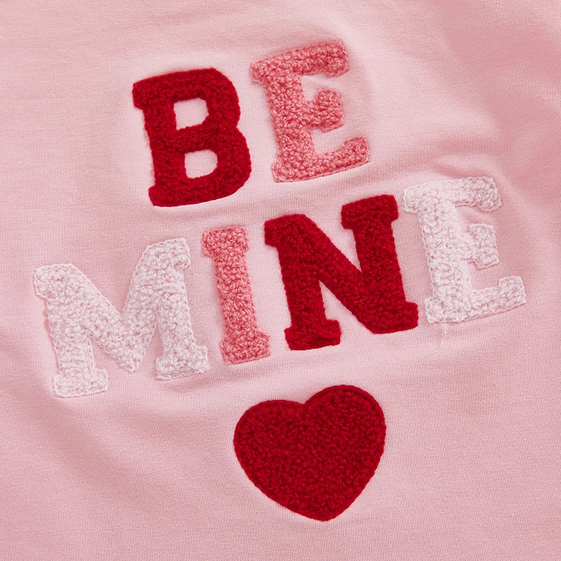 Baby Girls Bubble Romper Valentine's Day Be Mine / Kiss Me / Sweet Heart Letter Embroidered Long Sleeve Jumpsuit Valentines