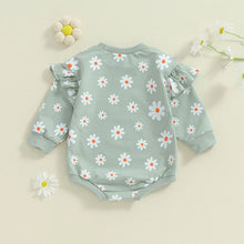 Load image into Gallery viewer, Baby Girl Bubble Romper Flower Daisy Print Round Neck Long Sleeve Jumpsuit
