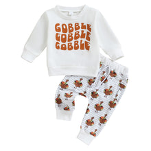 Load image into Gallery viewer, Baby Toddler Boys Girls 2 Pcs Outfits Gobble Letter Print Long Sleeve Top and Turkey Pants Thanksgiving Set
