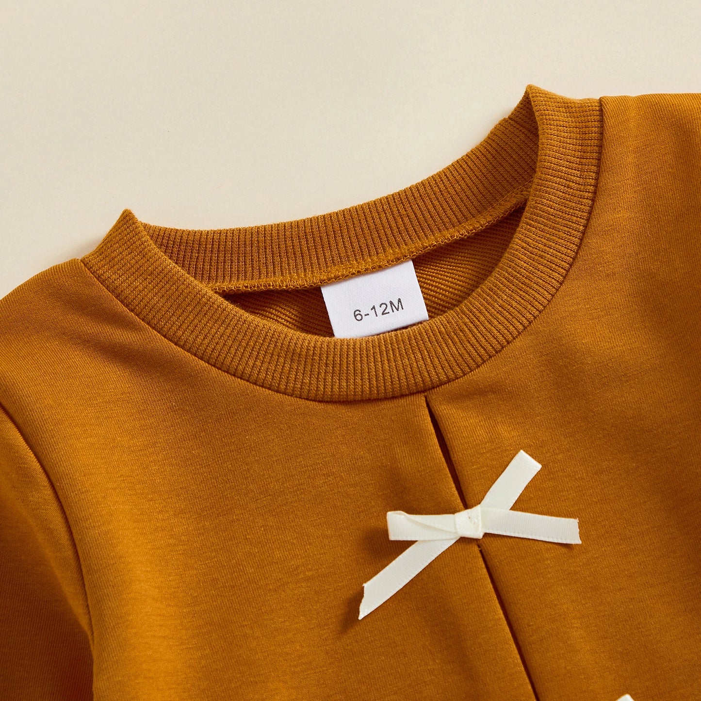 Baby Toddler Girl 2Pcs Fall Outfit Bow Decor Long Sleeve Round Neck Pullover Top + Elastic Waist Flare Pants 2Pcs Set