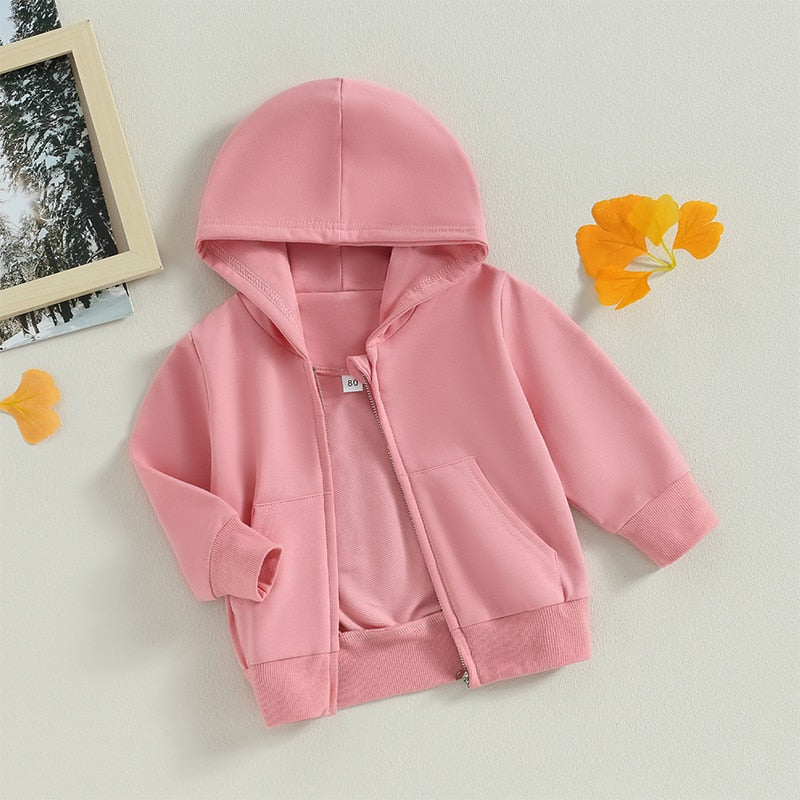 Baby Toddler Kids Boys Girls Hoodies Solid Zip Up Jacket Hooded Long Sleeve Top