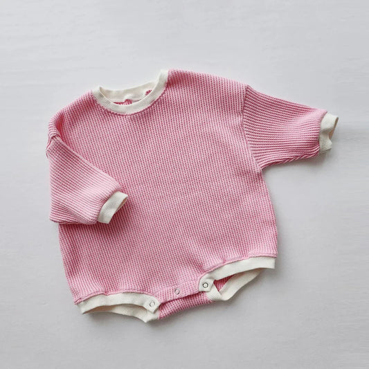 Oversize Solid Waffle Bodysuit Romper