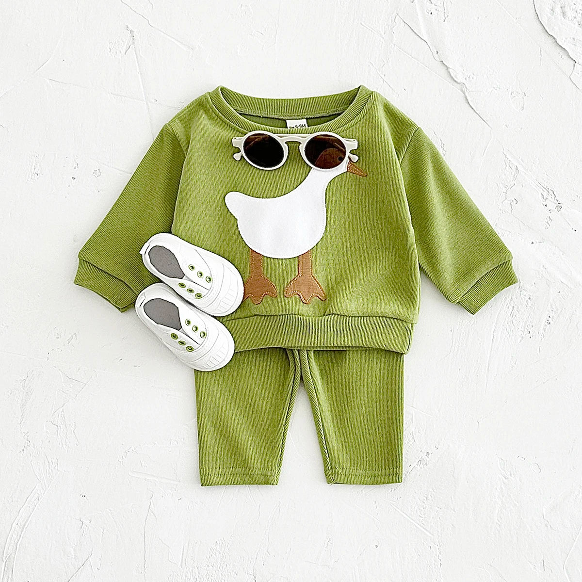 Baby Toddler Boys Girls 2Pcs Cotton Jogger Set Animal Goose Bear Pullover Crewneck Top + Pants Outfit