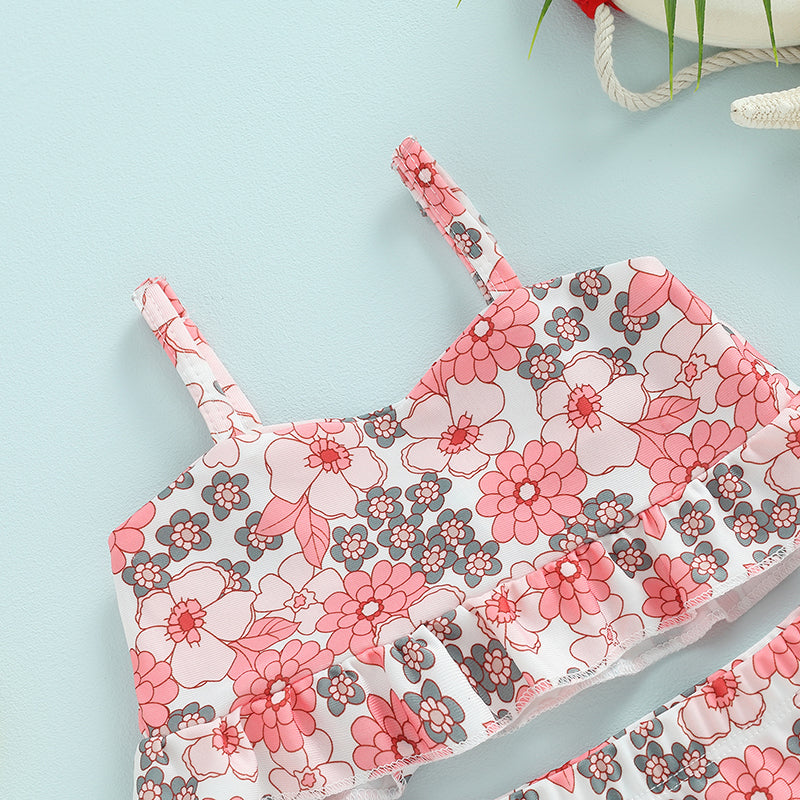 Baby Toddler Girls 2Pcs Bikini Sets Scale/Shell/Floral Print Sleeveless Tank Top and Bottoms Bathing Suit Set