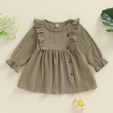 Load image into Gallery viewer, Baby Toddler Girls Autumn A-line Princess Poof Long Sleeve Crewneck Solid Color Button Dress
