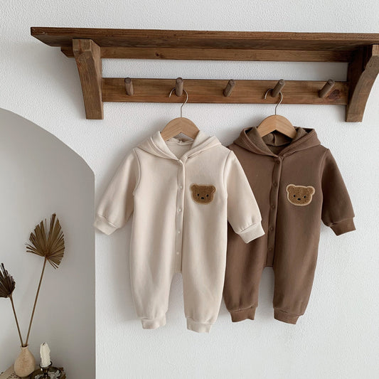 Teddy Bear Patch Hoodie Jumpsuit Romper