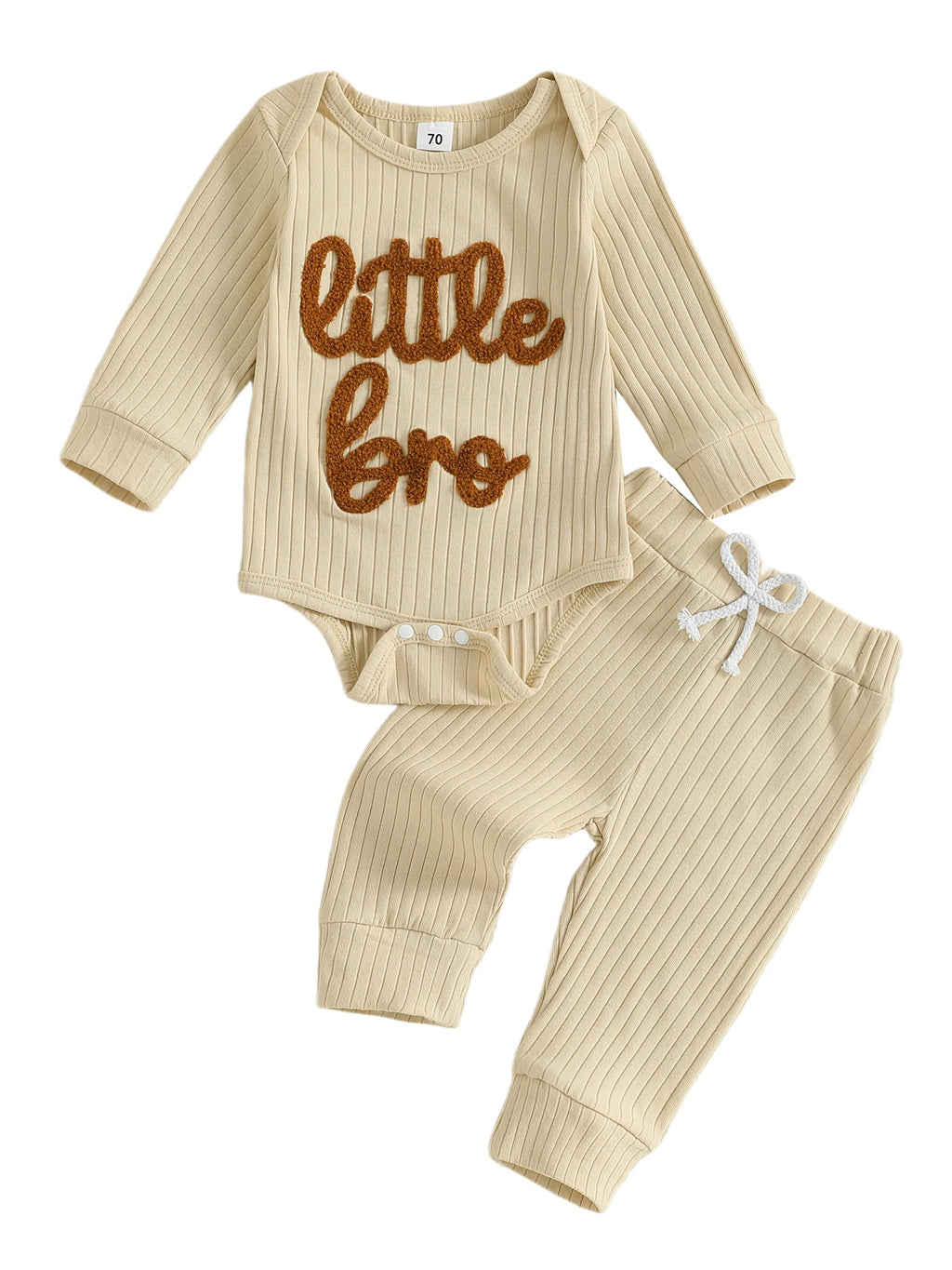 Baby Boy 2Pcs Fall Clothes Letter Little Bro Embroidery Long Sleeve Romper Solid Long Jogger Pants Outfit Set