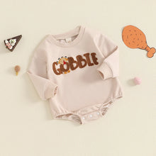 Load image into Gallery viewer, Baby Boys Girls Gobble Romper Long Sleeve Crew Neck Embroidery Letters Turkey Fall Bodysuit Thanksgiving
