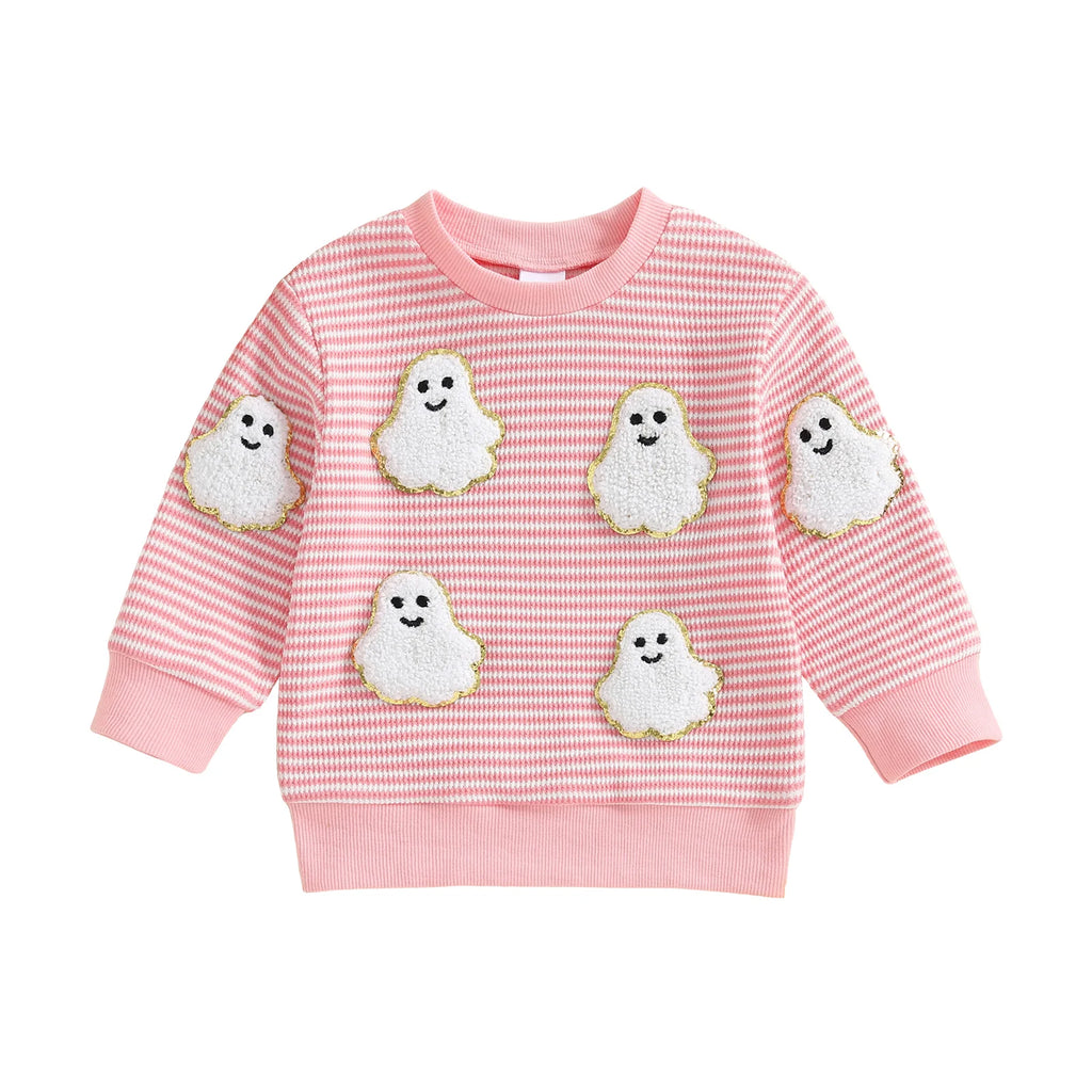 Baby Toddler Girls Boys Long Sleeve Crew Neck Ghost Pumpkin Striped Pullover Halloween Top Clothes