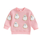 Baby Toddler Girls Boys Long Sleeve Crew Neck Ghost Pumpkin Striped Pullover Halloween Top Clothes