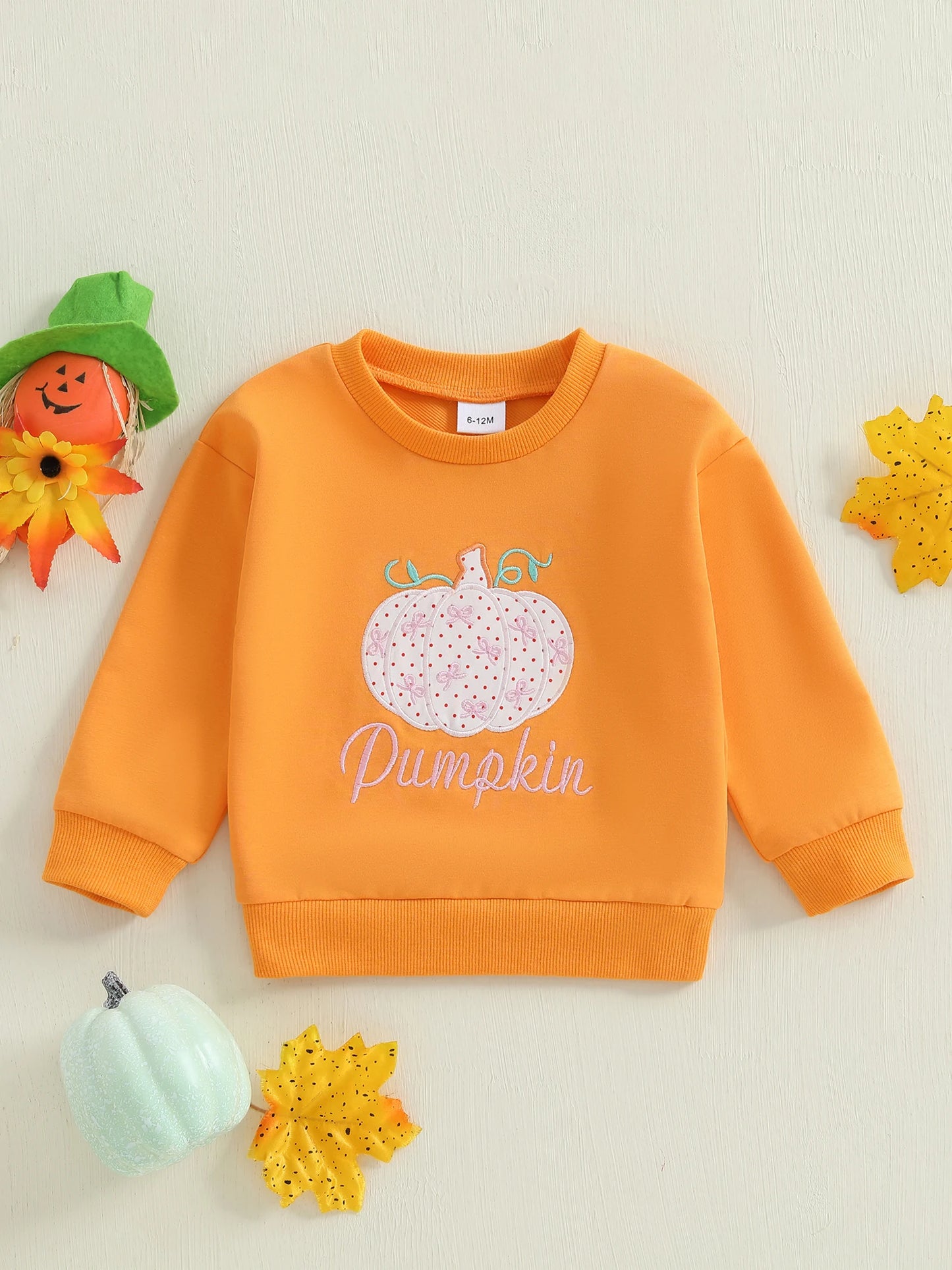 Baby Toddler Boys Girls Long Sleeve Pumpkin/Ghost/Christmas Tree Embroidery Crew Neck Top