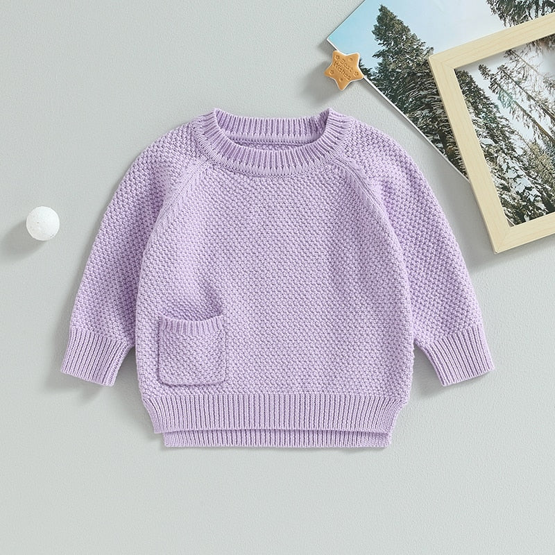 Baby Boy Girl Knitted Sweater Warm Long Sleeve Pullover with Pocket Autumn Knitwear