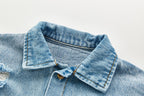 Long Sleeve Distress Denim Jumpsuit Romper