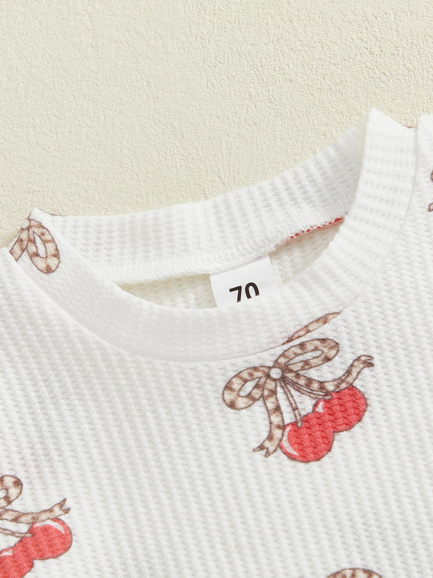 Baby Toddler Girls 2Pcs Outfits Fashionable Bow Cherry Print Short Sleeve Round Neck Top and Shorts Set