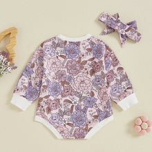 Load image into Gallery viewer, Baby Girls 2Pcs Autumn Casual Romper Long Sleeve O Neck Flower Print Romper with Headband Set
