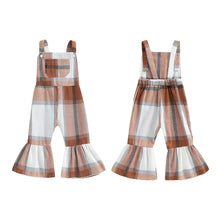 Load image into Gallery viewer, Baby Toddler Girls Plaid Overalls Casual Square Neck Sleeveless Bell Bottom Jumpsuit Romper
