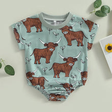 Load image into Gallery viewer, Baby Boys Western Romper Short Sleeve Highland Cow Print Jumpsuit Clothes Bodysuit
