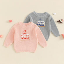 Load image into Gallery viewer, Baby Boys Girls 1 Year Old Birthday Autumn Winter Knitted Sweater Long Sleeve Round Neck Cake Embroidery Knitwear Top
