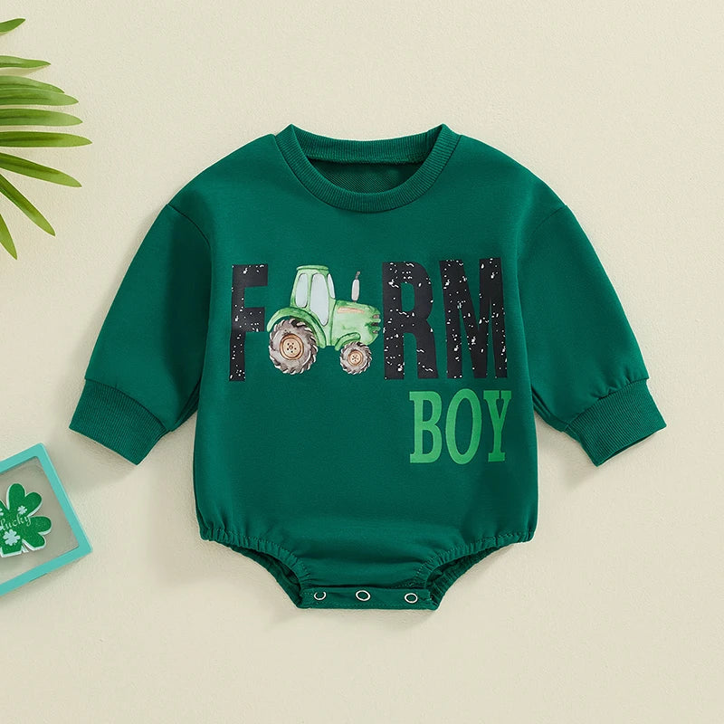 Baby Boys Farm Boy Bodysuit Long Sleeve Letter Print Casual Jumpsuit Romper