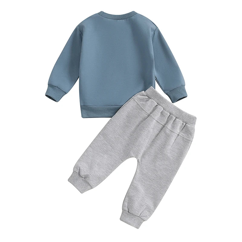 Toddler Kids Boys 2Pcs Big Brother Fall Set Letter Embroidery Long Sleeve Crewneck Top with Solid Color Pants Outfit