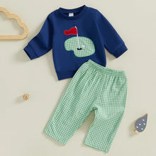 Load image into Gallery viewer, Baby Toddler Boys 2Pcs Golf Outfit Long Sleeve Golf Flag Embroidery Top + Plaid Pants Set
