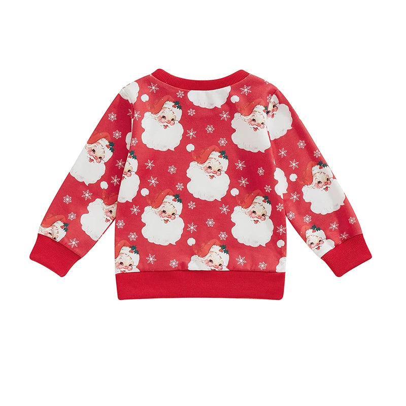 Baby Girls Boys Long Sleeve Crew Neck Santa Claus Print Christmas Top