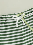 Baby Toddler Boys 2Pcs Mama's Boy / Little Dude Waffle Outfit Letter Embroidery Striped Long Sleeve Top and Elastic Pants Set