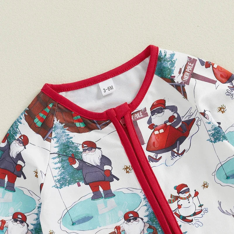 Baby Toddler Girls Boys Rompers Christmas Clothes Santa Print Long Sleeve Jumpsuit