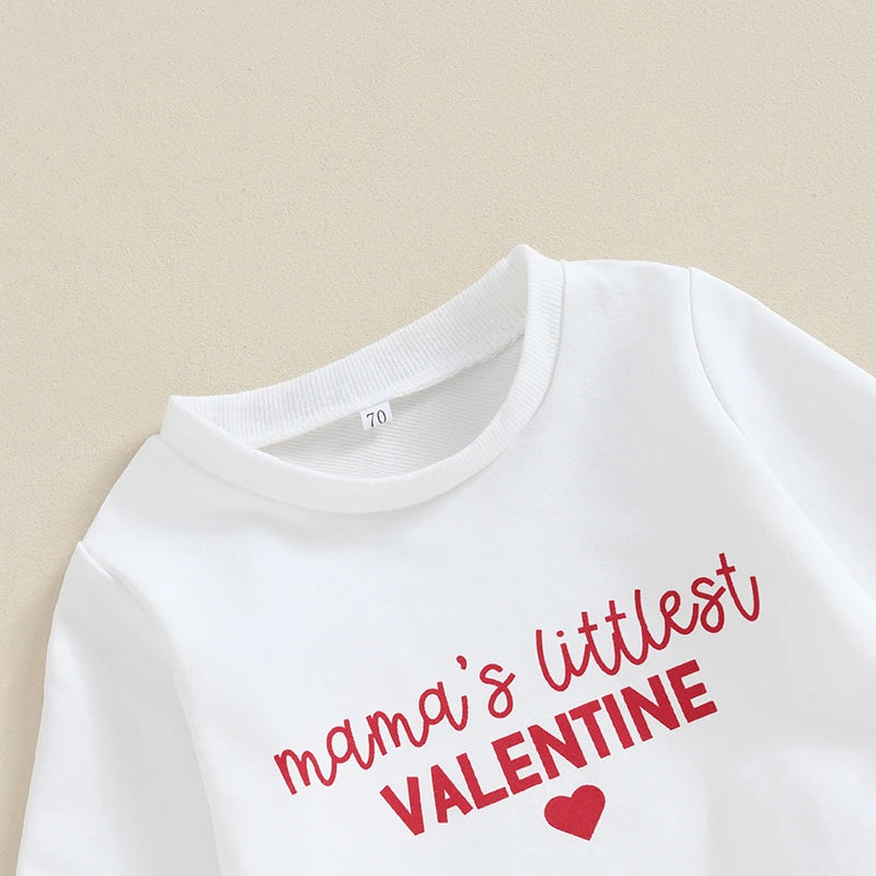 Toddler Baby Boy Girl 2Pcs Set Long Sleeve Letter Mama's Littlest Little Valentine / Mama's Boyfriend Heart Print Top with Jogger Pants Valentine's Day Outfits