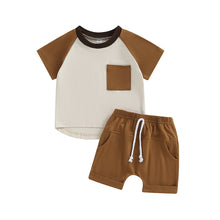 Load image into Gallery viewer, Baby Toddler Boys 2Pcs Short Sleeve Contrast Color Tops Drawstring Shorts Outfit

