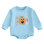 Baby Girls Boys Bubble Romper Halloween Clothes Spider Web Pumpkin Embroidery Letters Boo Long Sleeve Bodysuit Jumpsuit