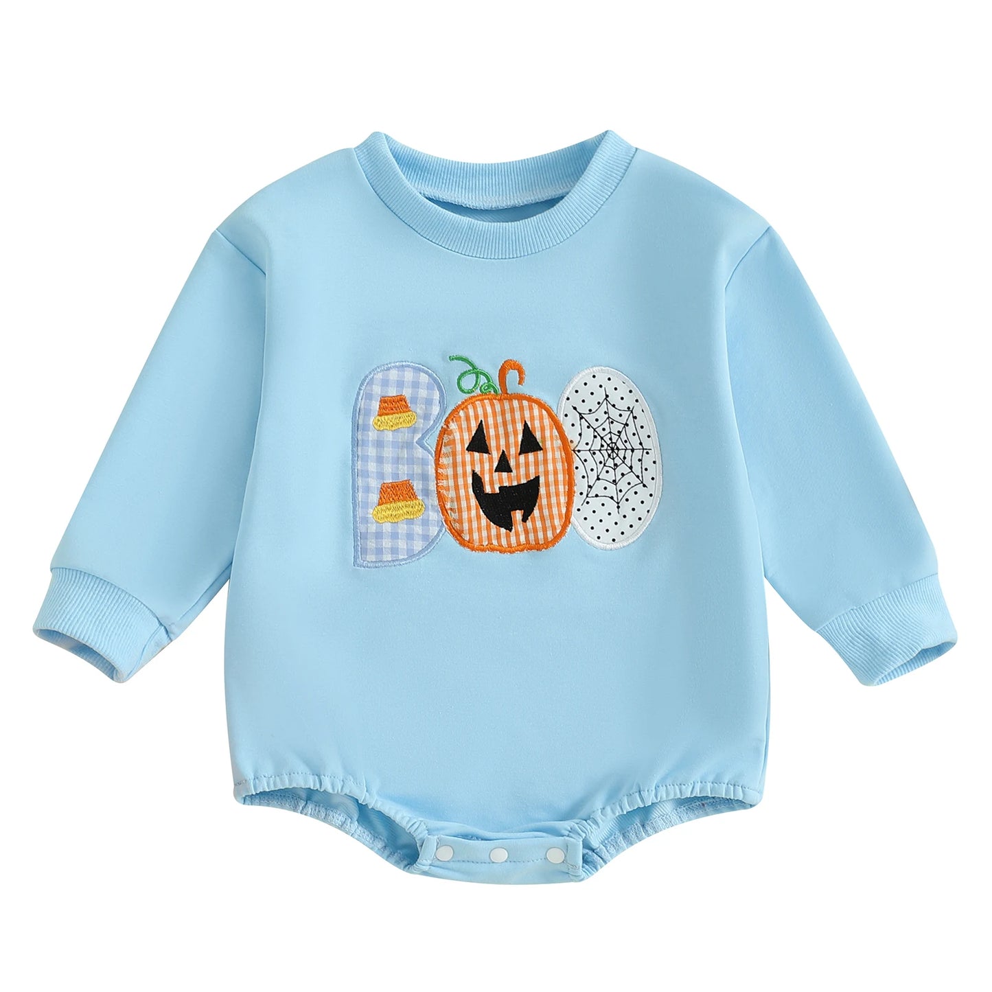 Baby Girls Boys Bubble Romper Halloween Clothes Spider Web Pumpkin Embroidery Letters Boo Long Sleeve Bodysuit Jumpsuit