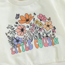 Load image into Gallery viewer, Toddler Baby Kids Girls Floral Little Cousin Big Cousin Print Long Sleeve Pullover Tops
