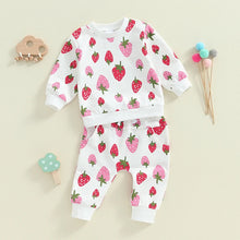 Load image into Gallery viewer, Baby Toddler Girls 2Pcs Outfit Strawberry Print Long Sleeve Crew Neck Top with Elastic Waist Pants Fall Set
