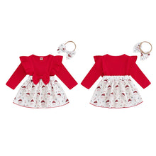 Load image into Gallery viewer, Baby Girls 2Pcs Romper Dress Santa Tree Print Skirt Hem Round Neck Long Sleeve Christmas Bodysuit with Headband Set Outfit
