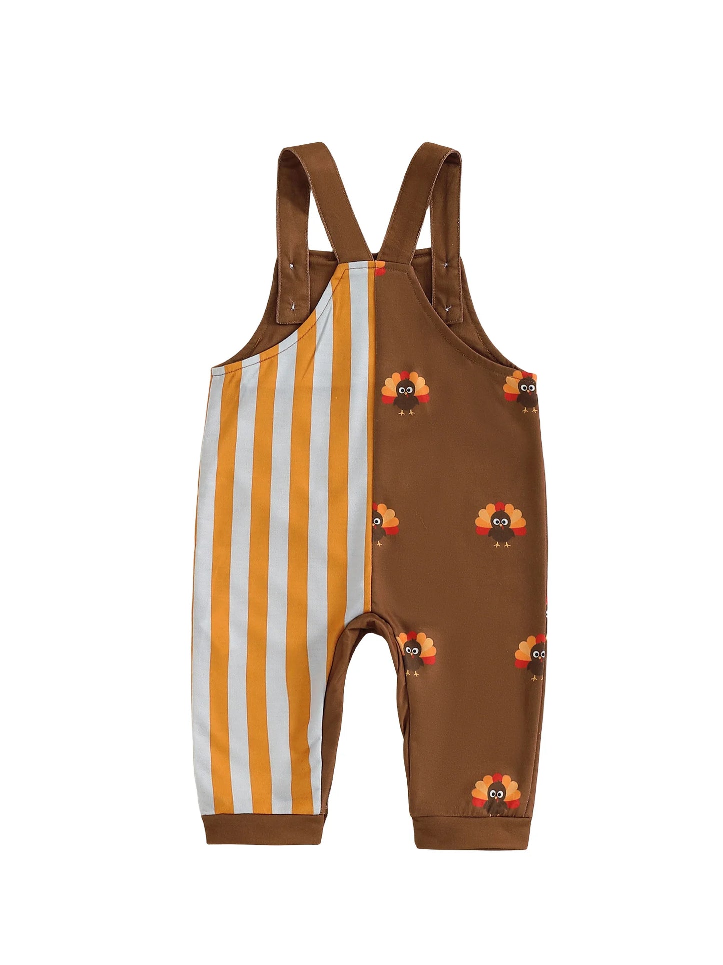Baby Boy Thanksgiving Romper Overalls Turkey Stripe Print Sleeveless Suspender Jumpsuit