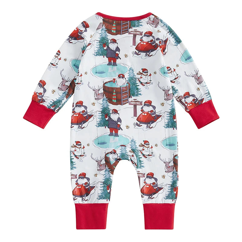 Baby Toddler Girls Boys Rompers Christmas Clothes Santa Print Long Sleeve Jumpsuit