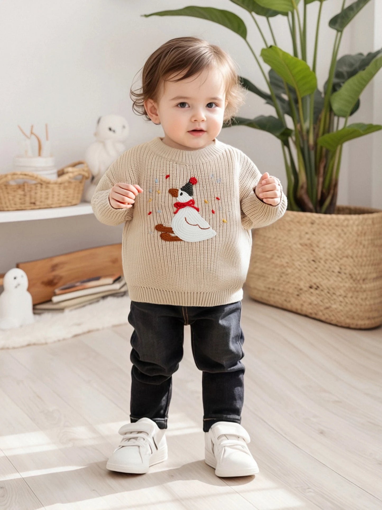 Baby Toddler Girls Boys Birthday Sweaters Long Sleeve Round Neck Silly Goose Party Hat Embroidery Pullover Fall Top