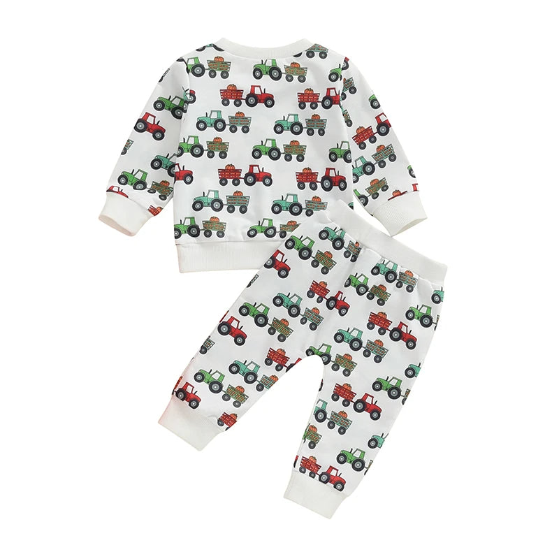 Baby Toddler Boys 2Pcs Fall Outfit Long Sleeve Tractor Print Top + Pants Set