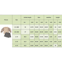 Load image into Gallery viewer, Toddler Kids Girls 2Pcs Fall Outfit Heart Pattern Mesh Long Sleeve Top and Plaid Mini Skirt Set
