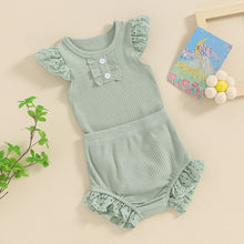 Load image into Gallery viewer, Baby Girl 2Pcs Spring Summer Outfits Round Neck Buttons Eyelet Fly Sleeve Frilly Romper Elastic Waist Shorts Clothes Set
