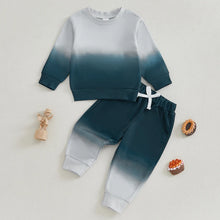 Load image into Gallery viewer, Baby Toddler Boys 2Pcs Fall Outfit Gradient Color Long Sleeve Crewneck Top and Long Pants Jogger Set
