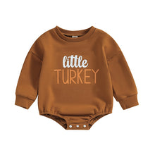 Load image into Gallery viewer, Baby Boys Girls Thanksgiving Gobble Baby Gobble, Little Turkey Brown Long Sleeve Crewneck Letter Print Romper Turkey
