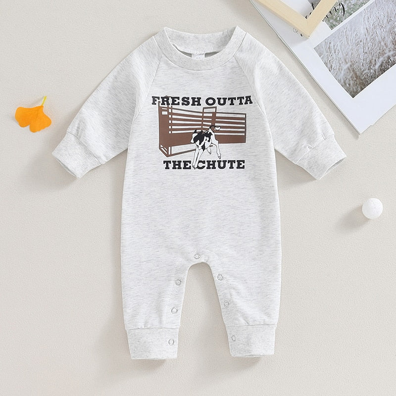 Baby Boy Girl Rompers Western Bull Head Letter Print Long Sleeve Jumpsuit Fall Clothes