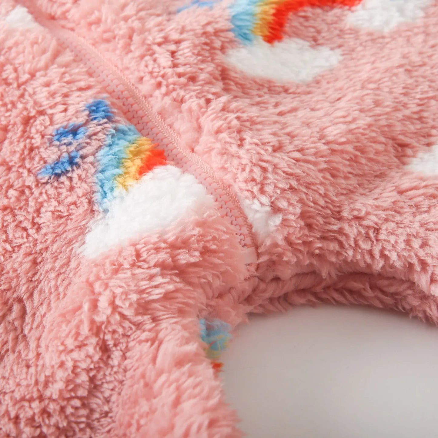 Baby Toddler Girl Winter Clothes Warm Thick Romper Zipper Long Sleeve Jumpsuit Rainbow Print Fleece Outfit